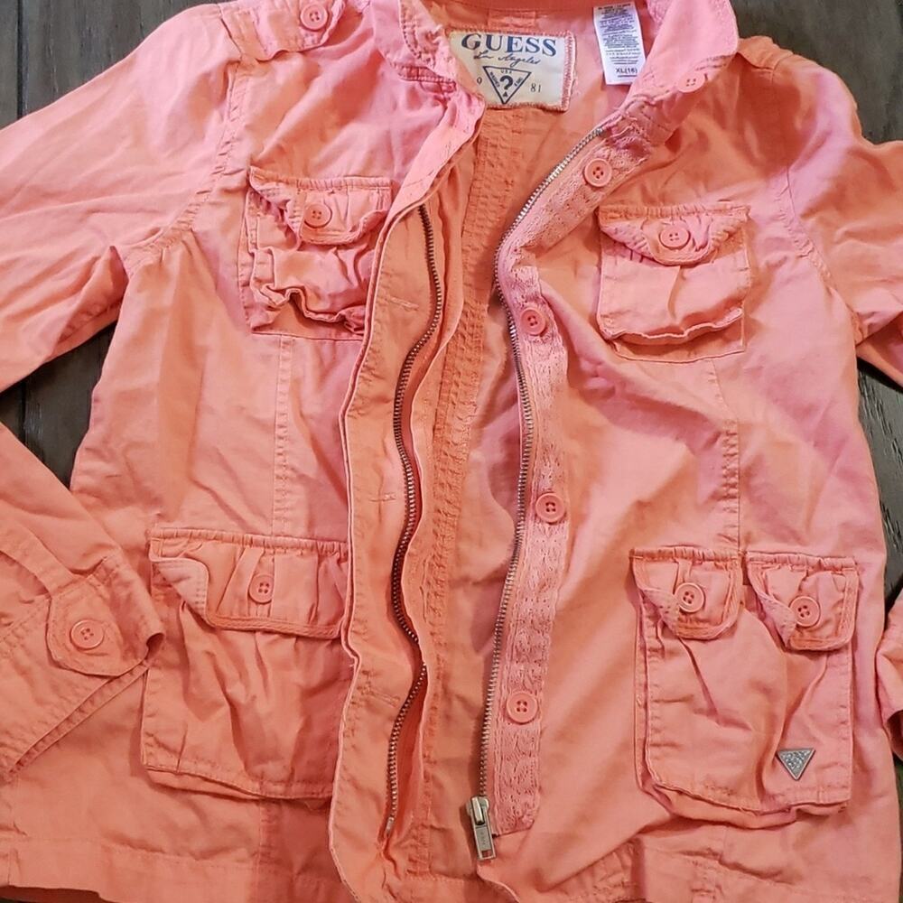 Vintage Guess 1981 Girl's Cotton Utility Military Jacket Peach  XL 16